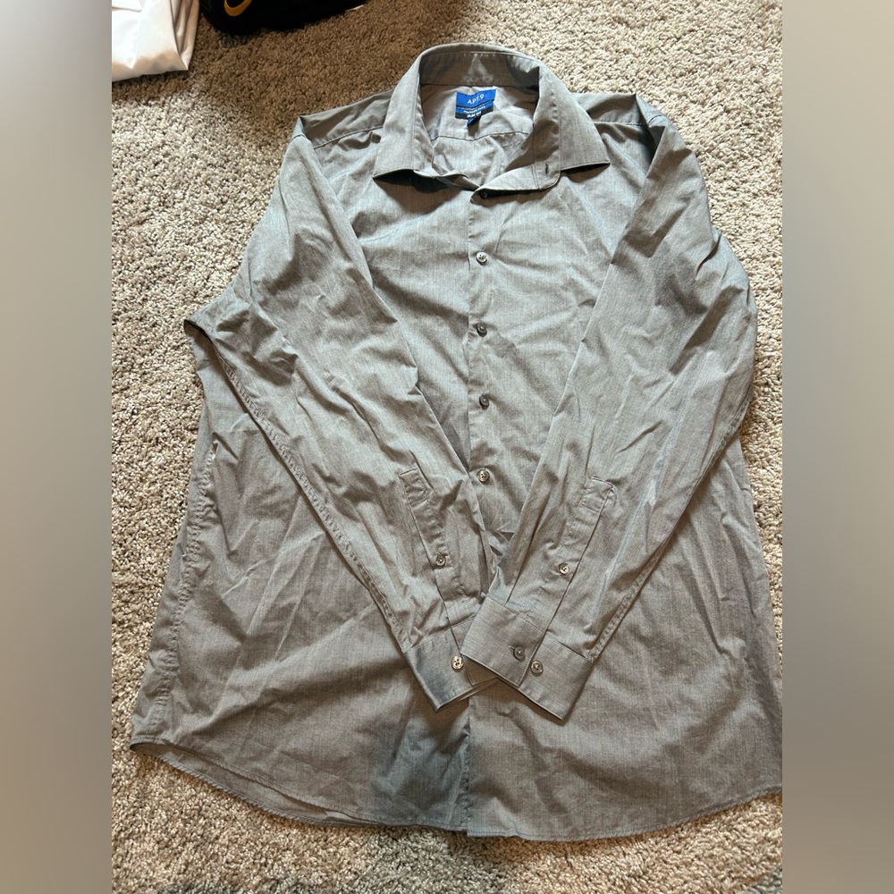 Apt9 Premier ex Slim Fit Gray Button-Up Shirt- XL